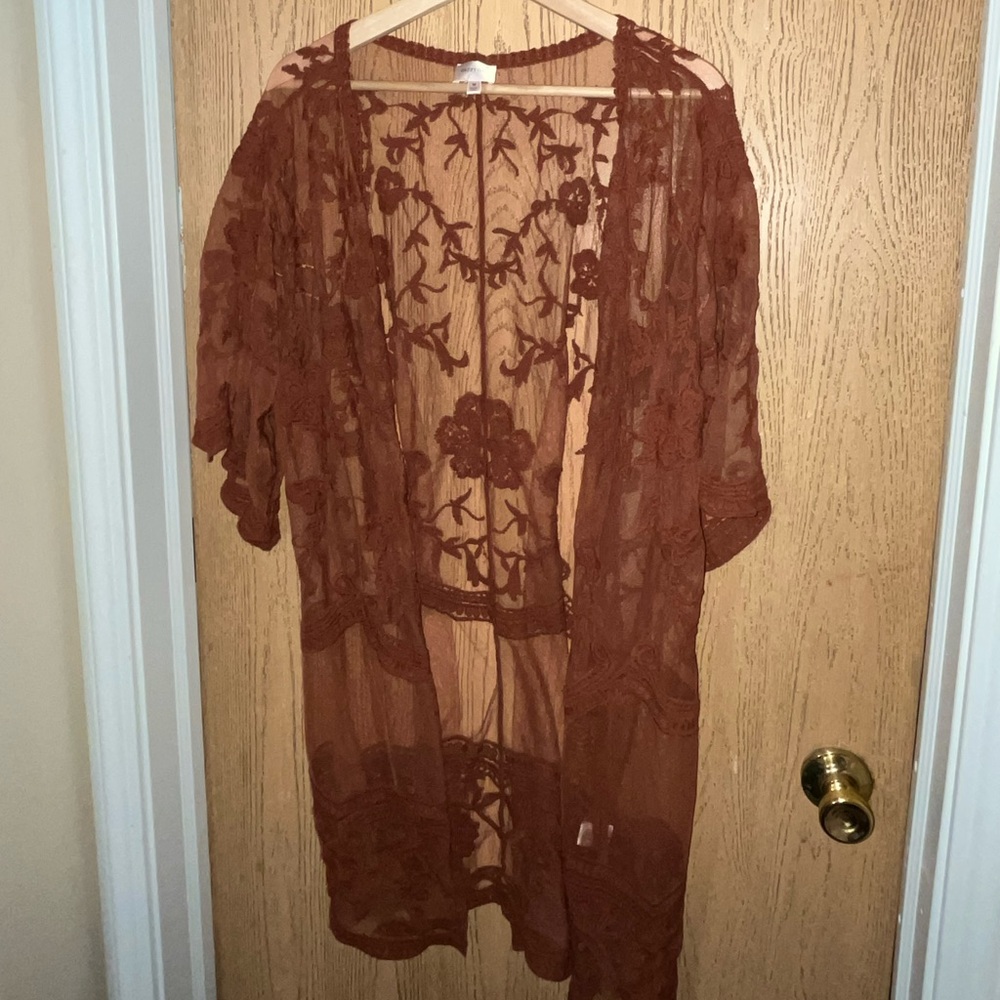 Dizzy Gal~Floral Brown Lace Cover Shawl~M